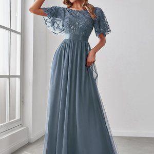 Sequin Bodice Mesh Prom Dress
